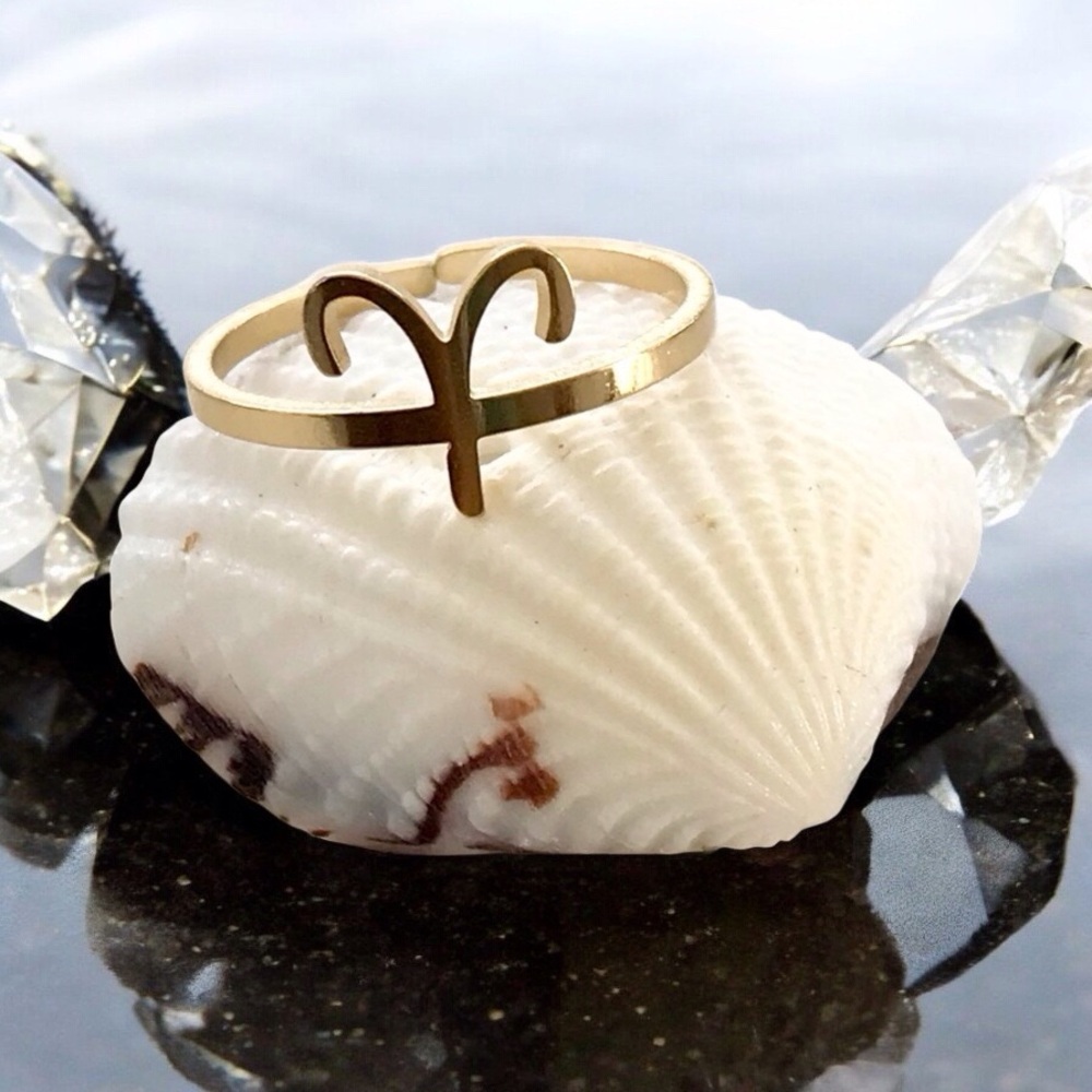 🆕 Aries Gold Plated Zodiac Ring Gold Plating over Stainless Steel